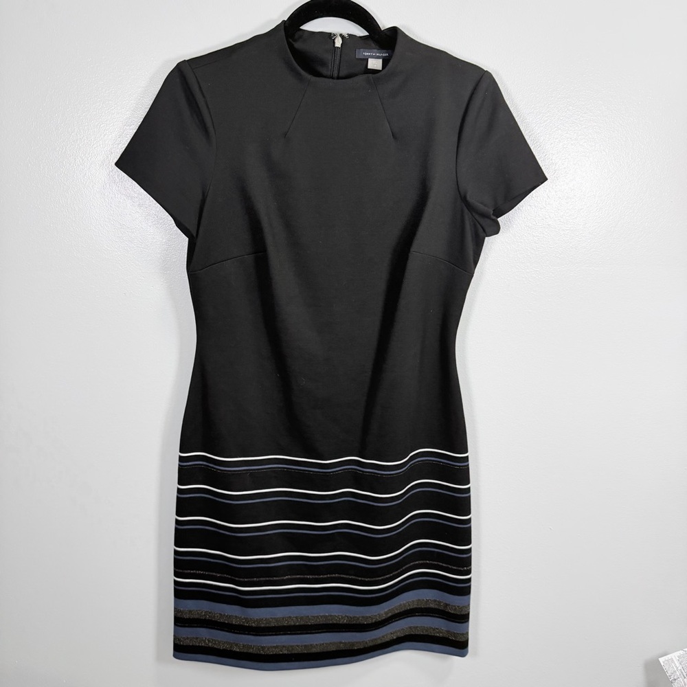 Tommy Hilfiger Black Scuba Sheath Dress Stripe Hem Size‎ 8